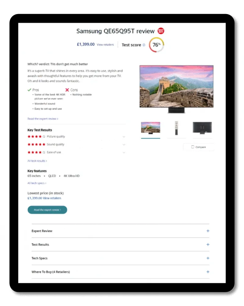 Animated comparison of the control and simplified product page variations